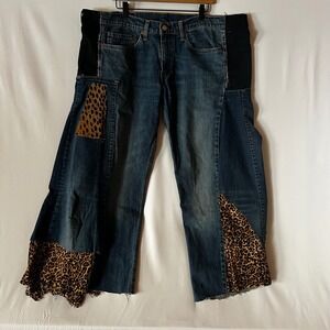 Reworked Mixed Denim Jeans Levi's & Vince Blue Co. Upcycled Wide Leg 45" Waist